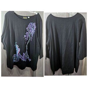 Bob Mackie Top Blouse 2X Wearable Art Peacock Bird Bling Sequined 3/4 Sleeves